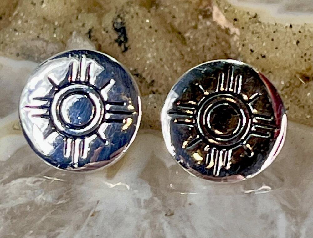 Zia Sun Oval Stud Earrings Southwestern Sterling Silver 925 Handmade NEW